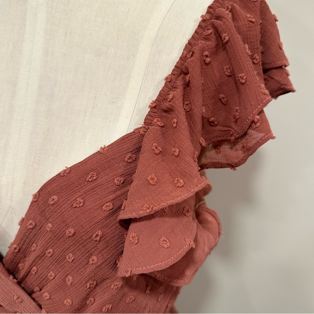 ALTAR’D STATE Swiss Dot Flutter Sleeve Mini Dress Dark Rose Color Size Medium - Picture 4 of 11